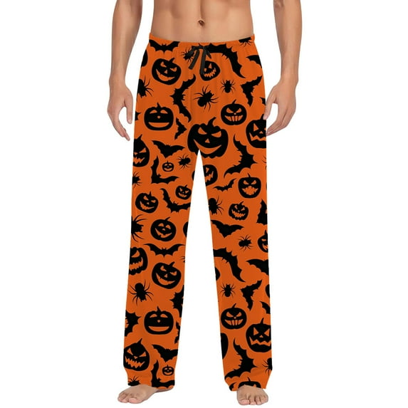 CONFREE Halloween Men's Pajama Pants Hallowmas Pj Pants for Men Pumpkin Ghost Print Lounge Bottoms Elastic Waist Drawstring Sleepwear With Pockets