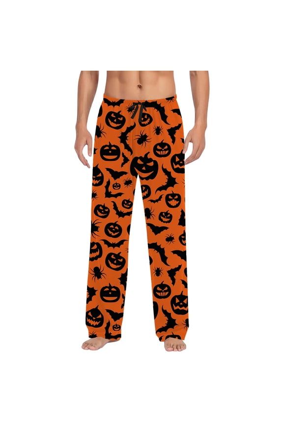 Halloween Men's Pajama Pants Hallowmas Pj Pants for Men Pumpkin Ghost Print Lounge Bottoms Elastic Waist Drawstring Sleepwear With Pockets