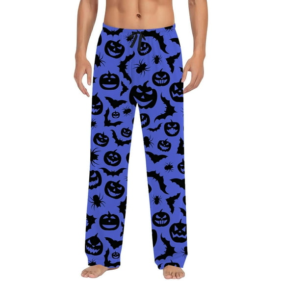 CONFREE Halloween Men's Pajama Pants Hallowmas Pj Pants for Men Pumpkin Ghost Print Lounge Bottoms Elastic Waist Drawstring Sleepwear With Pockets