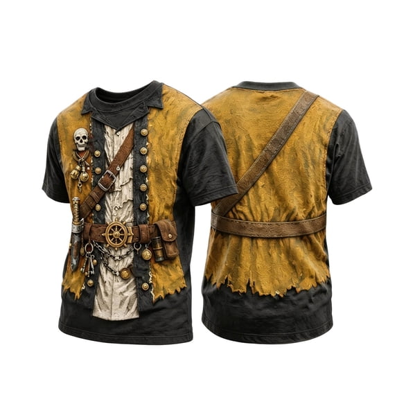 CONFREE Halloween Mens Pirate Captain Tshirts Short Sleeve Crew Neck Graphic Lightweight Hallowmas T-Shirts for Men