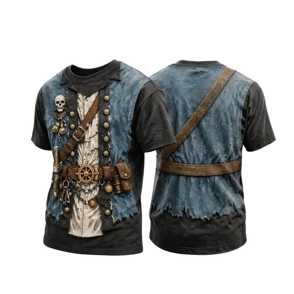 CONFREE Halloween Mens Pirate Captain Tshirts Short Sleeve Crew Neck Graphic Lightweight Hallowmas T-Shirts for Men
