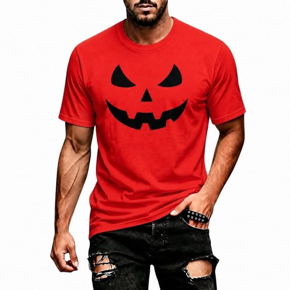 CONFREE Halloween Mens Short Sleeve Tshirts Crew Neck Hallowmas Pumpkin Face Graphic Lightweight T-Shirts
