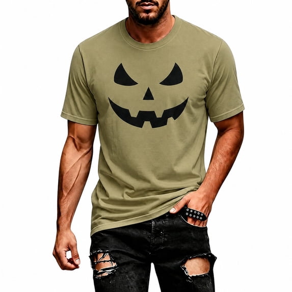 CONFREE Halloween Mens Short Sleeve Tshirts Crew Neck Hallowmas Pumpkin Face Graphic Lightweight T-Shirts