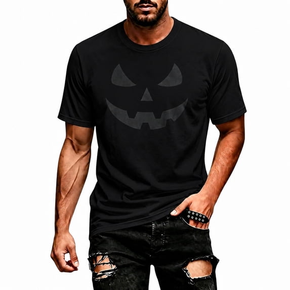 CONFREE Halloween Mens Short Sleeve Tshirts Crew Neck Hallowmas Pumpkin Face Graphic Lightweight T-Shirts