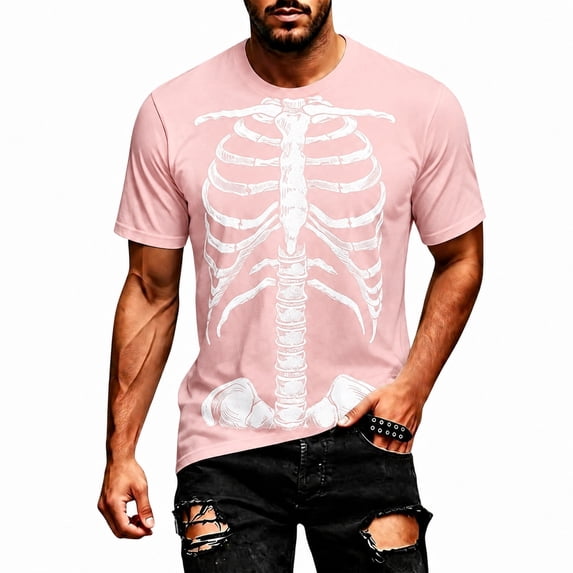 CONFREE Halloween Mens Short Sleeve Tshirts Crew Neck Spooky Skeleton Graphic Lightweight T-Shirts