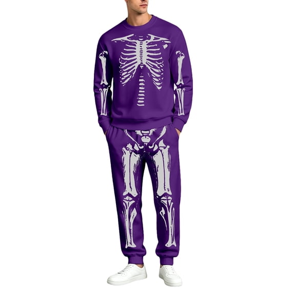 CONFREE Halloween Mens Sweatsuit 2 Peice Sets Lined Track Suit for Men Hallowmas Skeleton Graphic Sweatshirts Joggers Outfits Warm Fall Winter Tracksuits
