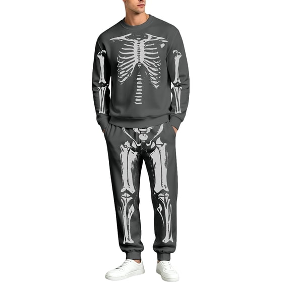 CONFREE Halloween Mens Sweatsuit 2 Peice Sets Lined Track Suit for Men Hallowmas Skeleton Graphic Sweatshirts Joggers Outfits Warm Fall Winter Tracksuits