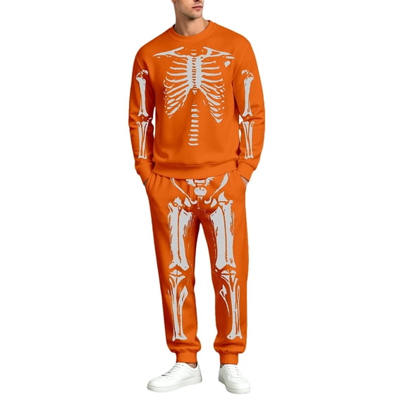 CONFREE Halloween Mens Sweatsuit 2 Peice Sets Lined Track Suit for Men Hallowmas Skeleton Graphic Sweatshirts Joggers Outfits Warm Fall Winter Tracksuits