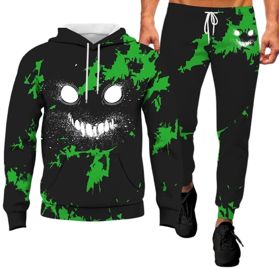 CONFREE Halloween Mens Sweatsuit 2 Peice Sets Hallowmas Men's Jogging Tracksuit Set Graphic Y2K Pullover Hoodies Pants Athletic Sweat Suit for Men