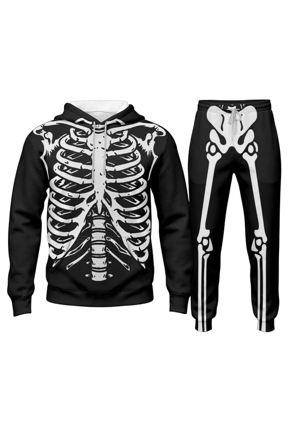 Halloween Mens Sweatsuit 2 Peice Sets Hallowmas Men's Jogging Tracksuit Set Skeleton Graphic Pullover Hoodies Pants Athletic Sweat Suit for Men