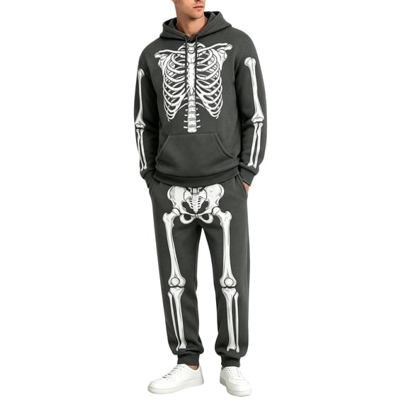 CONFREE Halloween Mens Sweatsuit 2 Peice Sets Hallowmas Men's Jogging Tracksuit Set Skeleton Graphic Pullover Hoodies Pants Athletic Sweat Suit for Men