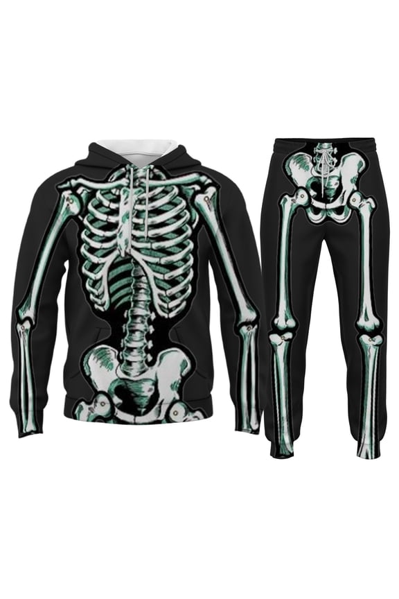 Halloween Mens Sweatsuit 2 Peice Sets Hallowmas Men's Jogging Tracksuit Set Skeleton Graphic Pullover Hoodies Pants Athletic Sweat Suit for Men