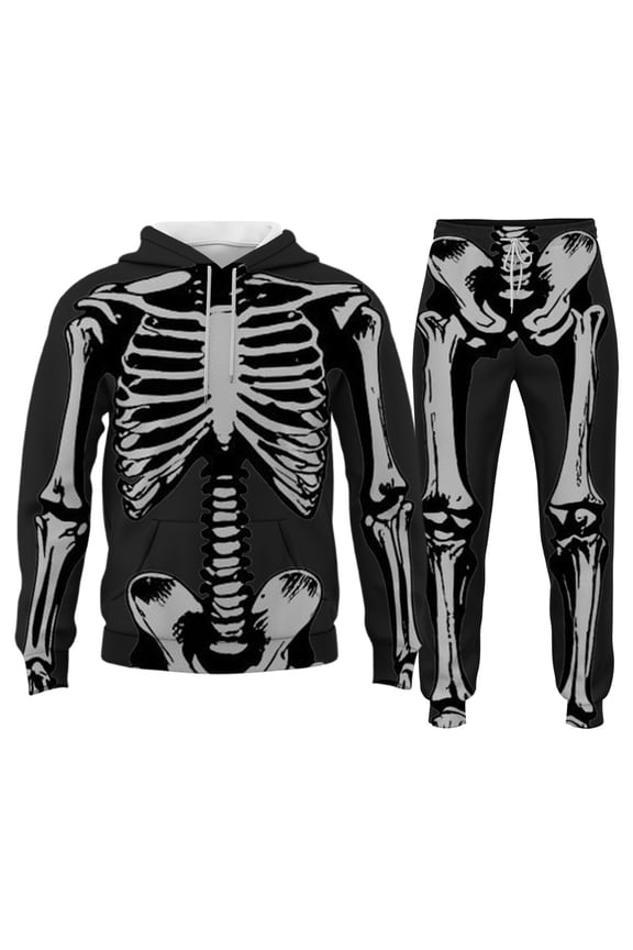 Halloween Mens Sweatsuit 2 Peice Sets Hallowmas Men's Jogging Tracksuit Set Skeleton Graphic Pullover Hoodies Pants Athletic Sweat Suit for Men