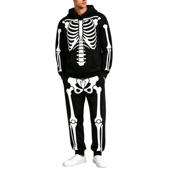 CONFREE Halloween Mens Sweatsuit 2 Peice Sets Hallowmas Men's Jogging Tracksuit Set Skeleton Graphic Pullover Hoodies Pants Athletic Sweat Suit for Men