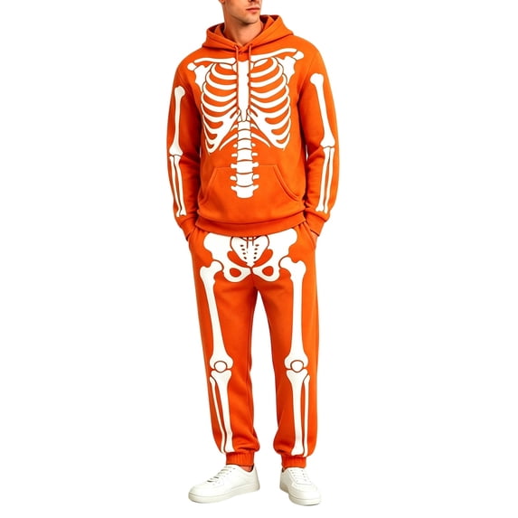 CONFREE Halloween Mens Sweatsuit 2 Peice Sets Hallowmas Men's Jogging Tracksuit Set Skeleton Graphic Pullover Hoodies Pants Athletic Sweat Suit for Men