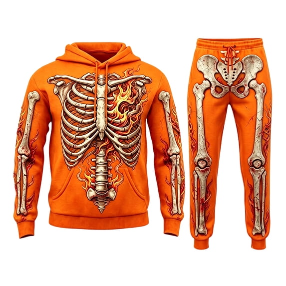 CONFREE Halloween Mens Sweatsuit 2 Peice Sets Hallowmas Men's Jogging Tracksuit Set Skeleton Graphic Pullover Hoodies Pants Athletic Sweat Suit for Men