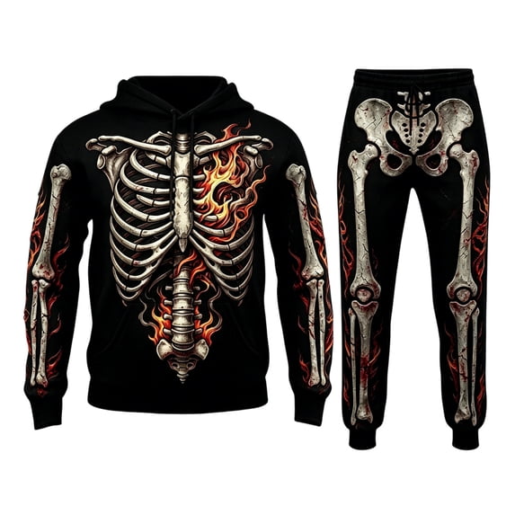 CONFREE Halloween Mens Sweatsuit 2 Peice Sets Hallowmas Men's Jogging Tracksuit Set Skeleton Graphic Pullover Hoodies Pants Athletic Sweat Suit for Men