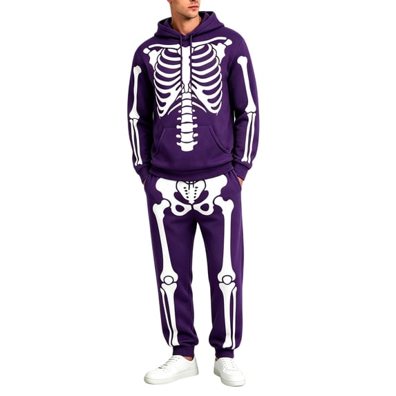 CONFREE Halloween Mens Sweatsuit 2 Peice Sets Hallowmas Men's Jogging Tracksuit Set Skeleton Graphic Pullover Hoodies Pants Athletic Sweat Suit for Men