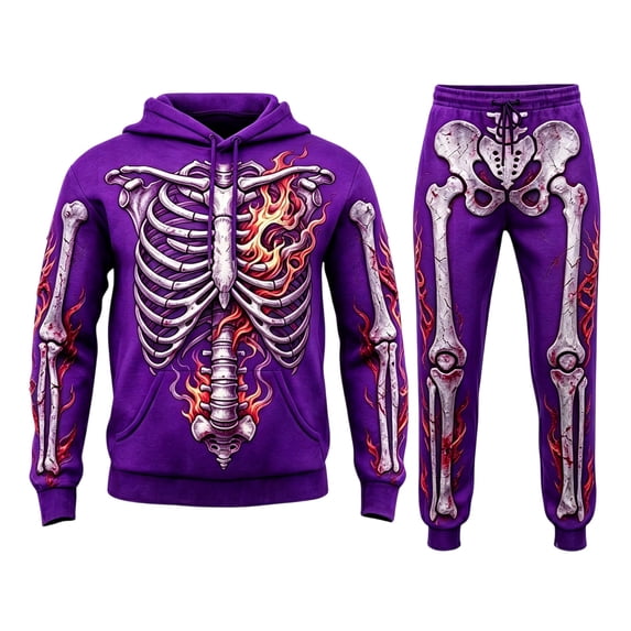 CONFREE Halloween Mens Sweatsuit 2 Peice Sets Hallowmas Men's Jogging Tracksuit Set Skeleton Graphic Pullover Hoodies Pants Athletic Sweat Suit for Men