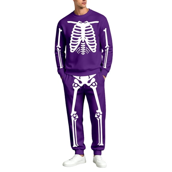 CONFREE Halloween Mens Track Suit 2 Peice Set Fleece Lined Sweat Suit for Men Hallowmas Skeleton Graphic Sweatshirts Joggers Outfits Warm Fall Winter Sweatsuits Set