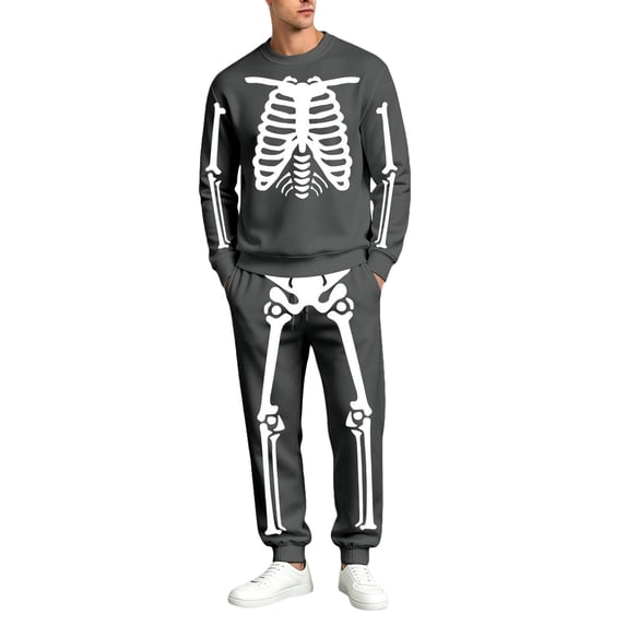 CONFREE Halloween Mens Track Suit 2 Peice Set Lined Sweat Suit for Men Hallowmas Skeleton Graphic Sweatshirts Joggers Outfits Warm Fall Winter Sweatsuits Set