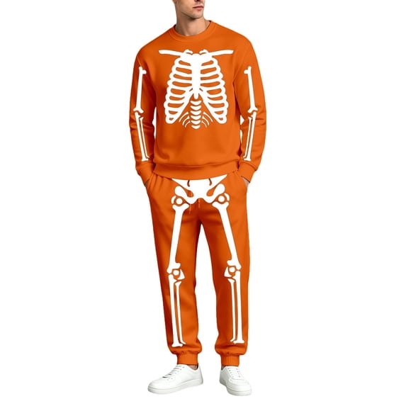CONFREE Halloween Mens Track Suit 2 Peice Set Lined Sweat Suit for Men Hallowmas Skeleton Graphic Sweatshirts Joggers Outfits Warm Fall Winter Sweatsuits Set