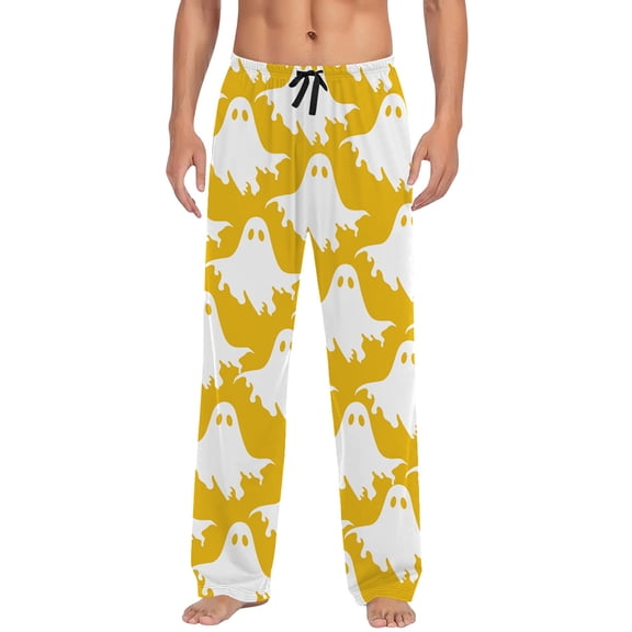 CONFREE Halloween Pajama Pants for Men Hallowmas Pj Pants for Men Pumpkin Ghost Print Lounge Bottoms Elastic Waist Drawstring Sleepwear With Pockets