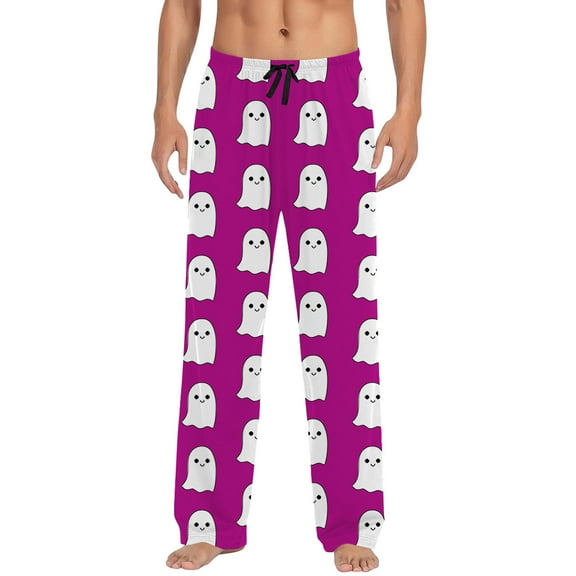CONFREE Halloween Pajama Pants for Men Hallowmas Pj Pants for Men Pumpkin Ghost Print Lounge Bottoms Elastic Waist Drawstring Sleepwear With Pockets