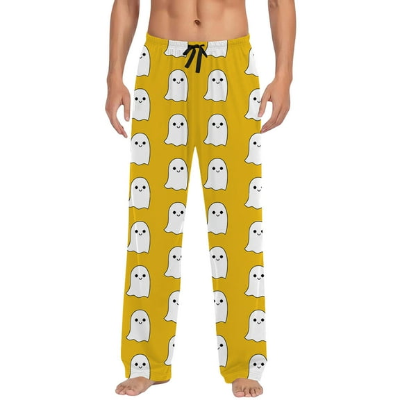 CONFREE Halloween Pajama Pants for Men Hallowmas Pj Pants for Men Pumpkin Ghost Print Lounge Bottoms Elastic Waist Drawstring Sleepwear With Pockets