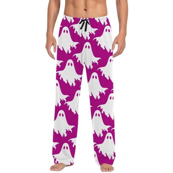 CONFREE Halloween Pajama Pants for Men Hallowmas Pj Pants for Men Pumpkin Ghost Print Lounge Bottoms Elastic Waist Drawstring Sleepwear With Pockets