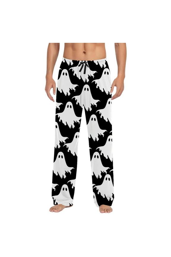 Halloween Pajama Pants for Men Hallowmas Pj Pants for Men Pumpkin Ghost Print Lounge Bottoms Elastic Waist Drawstring Sleepwear With Pockets