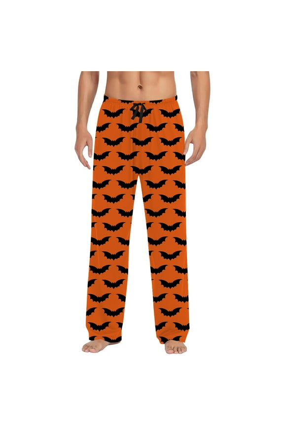 Halloween Pajama Pants for Men Hallowmas Pj Pants for Men Pumpkin Ghost Print Lounge Bottoms Elastic Waist Drawstring Sleepwear With Pockets