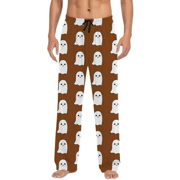CONFREE Halloween Pajama Pants for Men Hallowmas Pj Pants for Men Pumpkin Ghost Print Lounge Bottoms Elastic Waist Drawstring Sleepwear With Pockets