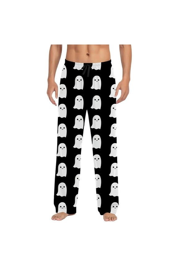 Halloween Pajama Pants for Men Hallowmas Pj Pants for Men Pumpkin Ghost Print Lounge Bottoms Elastic Waist Drawstring Sleepwear With Pockets