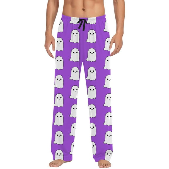 CONFREE Halloween Pajama Pants for Men Hallowmas Pj Pants for Men Pumpkin Ghost Print Lounge Bottoms Elastic Waist Drawstring Sleepwear With Pockets