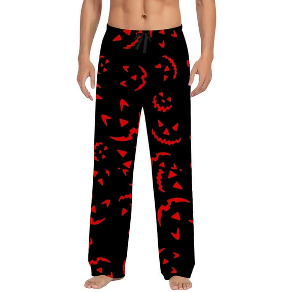 CONFREE Halloween Pajama Pants for Men Hallowmas Pj Pants for Men Pumpkin Ghost Print Lounge Bottoms Elastic Waist Drawstring Sleepwear With Pockets