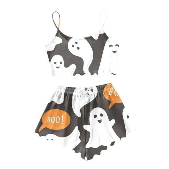 CONFREE Halloween Pajamas For Women Sleeveless Cartoon Pumpkin Ghost Sleepwear Tank Tops Shorts Hallowmas Pjs For Women Cozy Nightwear