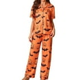 thumbnail image 1 of CONFREE Halloween Pajamas Set For Women Short Sleeve Cartoon Pumpkin Ghost Sleepwear Tops Pants Hallowmas Homewear Sets Lovely Nightwear, 1 of 6