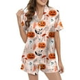 thumbnail image 1 of CONFREE Halloween Pajamas for Women Set Short Sleeve Satin Sleepwear Tops Shorts Hallowmas Pumpkin Ghost Pjs for Women Cozy Nightwear, 1 of 5