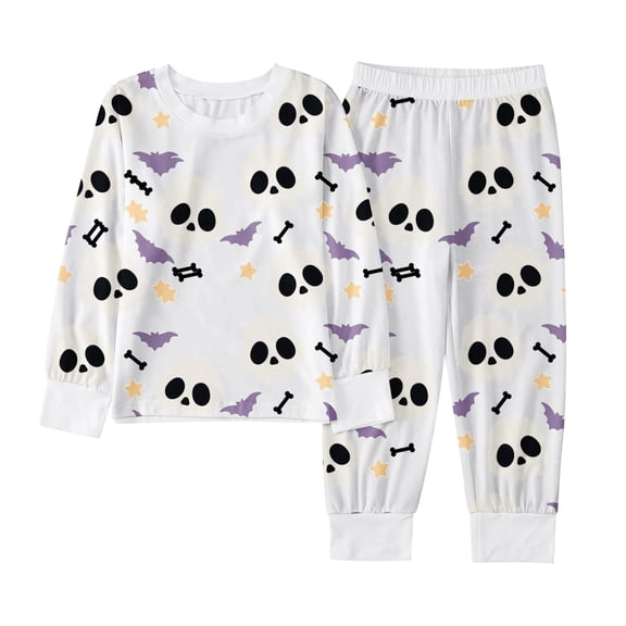 CONFREE Halloween Unisex Kids Pajamas Set Long Sleeve Cartoon Pumpkin Ghost Loungewear Tops Pant Hallowmas Pjs for Toddler Girl Cozy Jammies