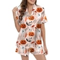 thumbnail image 1 of CONFREE Halloween Women Pajamas Sets Short Sleeve Satin Sleepwear Tops Shorts Hallowmas Pumpkin Ghost Pjs for Women Cozy Nightwear, 1 of 5
