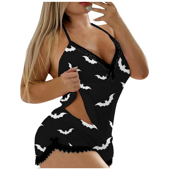 CONFREE Halloween Women's Pajama Sets Sleeveless Bat Skeleton Sleepwear Tops Shorts Sexy Hallowmas Pjs for Women Cozy Nightwear