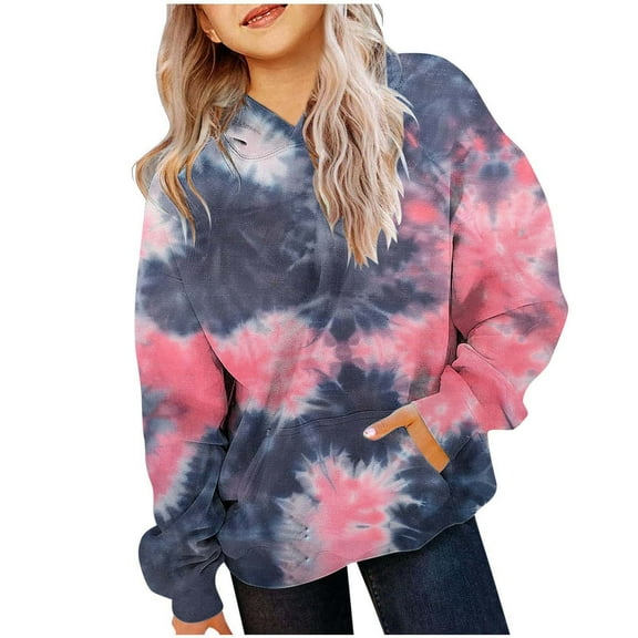 CONFREE Hoodies for Girl Long Sleeve Hooded Sweatshirt for Girls Trendy Tie Dye Prints Fashion Preppy Pullover Tops With Pocket