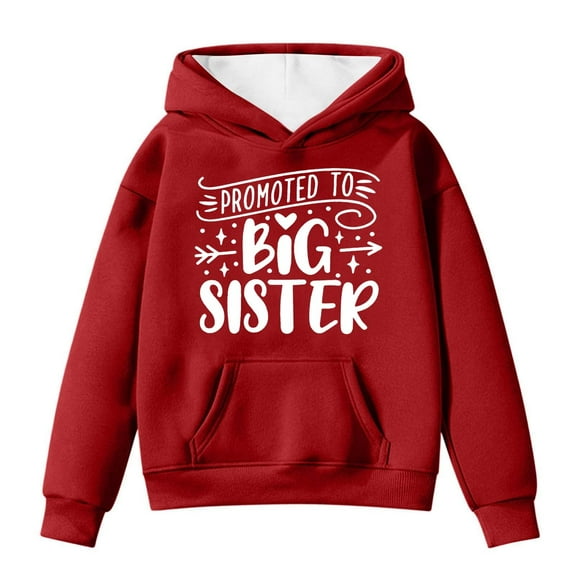 CONFREE Hoodies for Teen Girls Long Sleeve Hooded Sweatshirt for Girls Trendy Big Sister Letter Prints Fashion Preppy Pullover Tops With Pocket