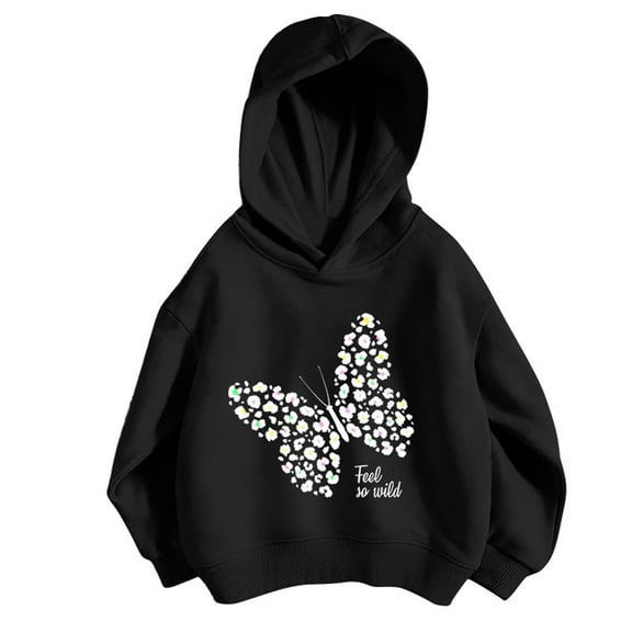 CONFREE Hoodies for Teen Girls Long Sleeve Hooded Sweatshirt for Girls Trendy Butterfly Prints Fashion Preppy Pullover Tops