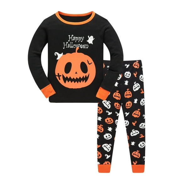 CONFREE Baby Boy Halloween Outfit Long Sleeve Funny Pumpkin Print Pajamas Pants 2Pcs Hallowmas Pjs Set Halloween Sleepwear Outfit For Boys
