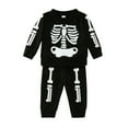 thumbnail image 1 of CONFREE Infant Baby Boy Halloween Outfit Long Sleeve Funny Skeleton Print Romper With Hat 2Pcs Hallowmas Clothes Set Halloween Outfit For Boys, 1 of 7
