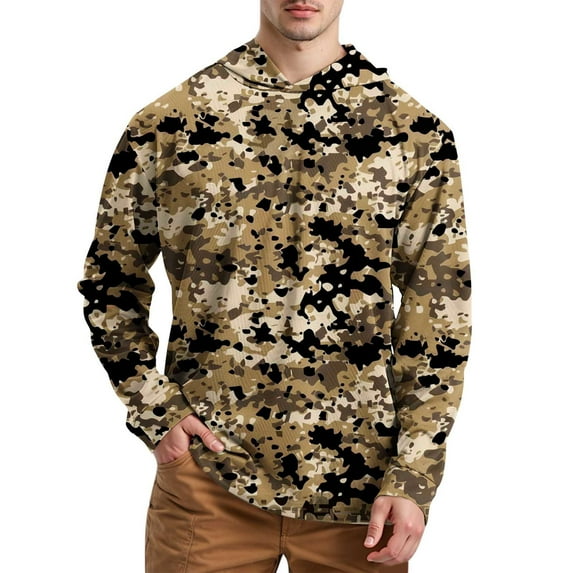CONFREE Men's Hoodie Camouflage Prints Cooling Hoodies For Men Long Sleeve Lightweight Casual Pullover Hooded Sweatshirts