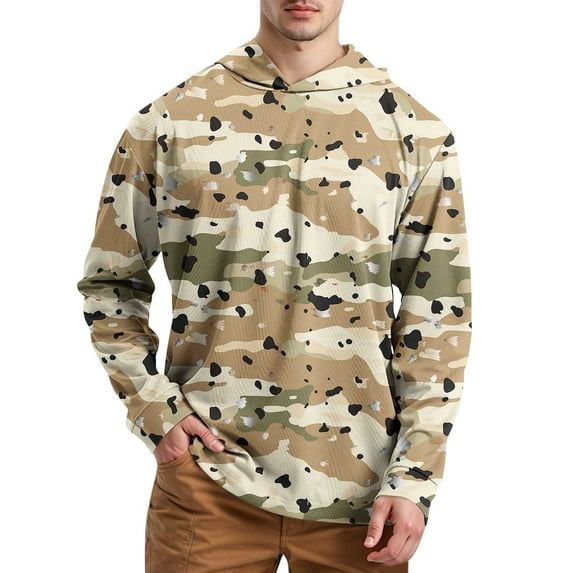CONFREE Men's Hoodie Camouflage Prints Cooling Hoodies For Men Long Sleeve Lightweight Casual Pullover Hooded Sweatshirts