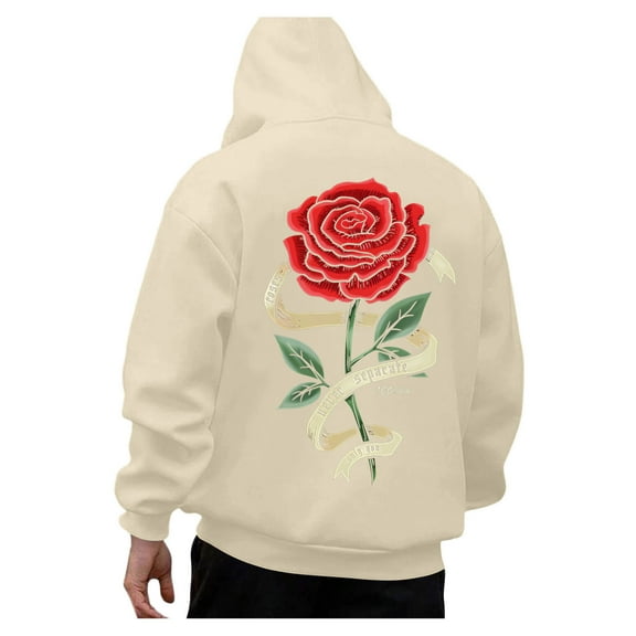 CONFREE Men's Hoodie Rose Prints Hoodies For Men Graphic Long Sleeve Casual Pullover Hooded Sweatshirts With Pockets